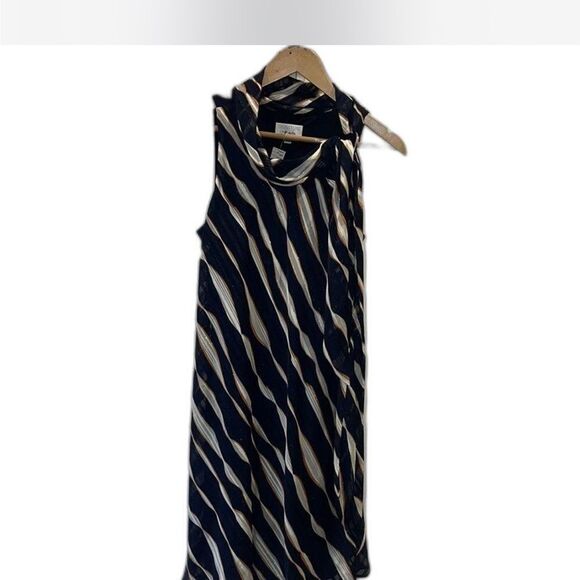 Signature by Robbie Bee Navy Blue and White/Gold Striped Dress-Womens sz 6 - Picture 2 of 4